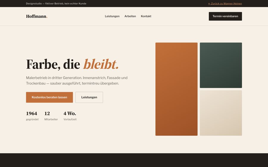 Startseite der Designstudie Malerbetrieb Hoffmann