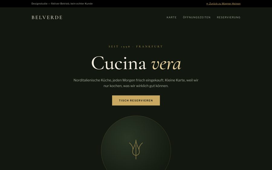 Startseite der Designstudie Ristorante Belverde