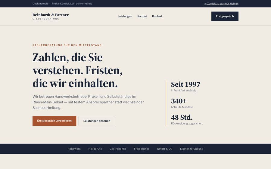 Startseite der Designstudie Reinhardt & Partner