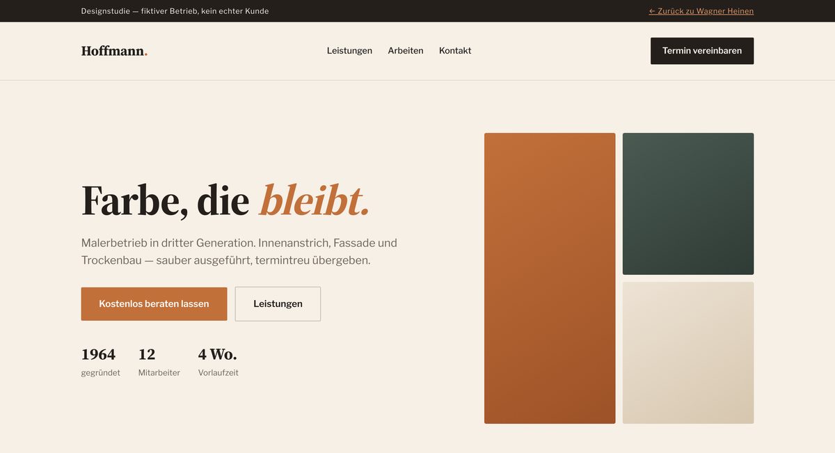 Startseite der Designstudie Malerbetrieb Hoffmann